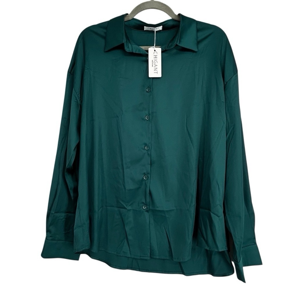 CHIGANT WOMEN’S XL BUTTON DOWN BLOUSE LONG SLEEVE SHIRT TOP NWT